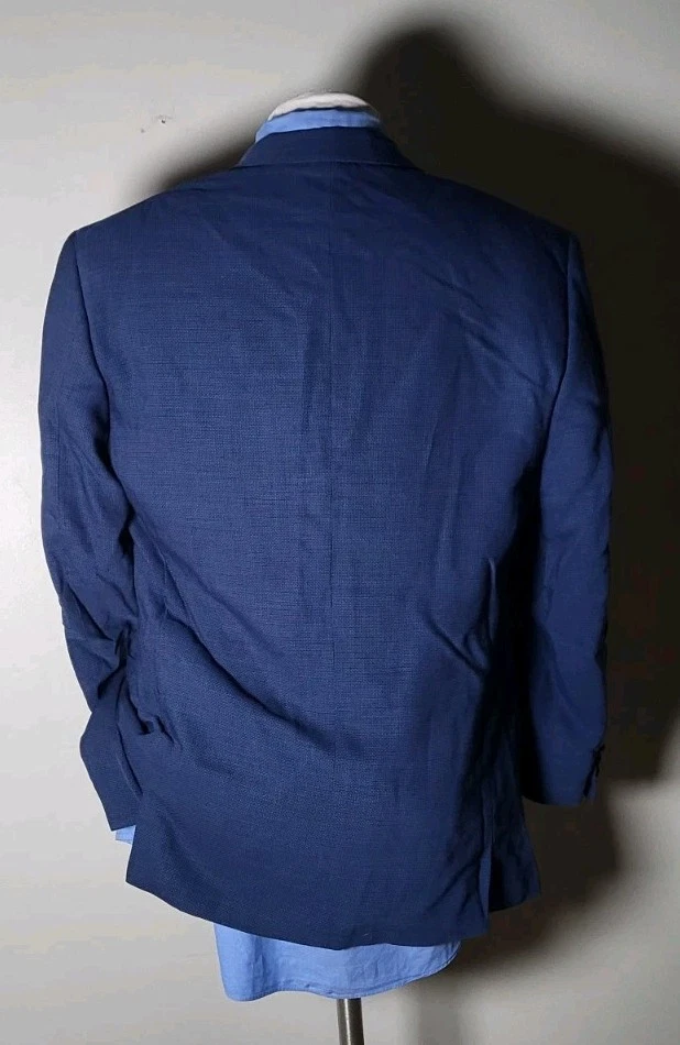 Chaqueta Blazer Abrigo 48C 38S VERSACE V2 Azul Negro Lúpulo Tejido Suelto Lana Cuadros Foto 4 de 4