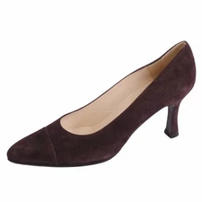Vintage CHANEL Pumps Pointed Toe Cap Heel Suede Leather Shoes 38 Used MOLO-0