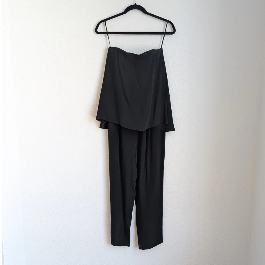 Vestido Tibi Negro Sin Tirantes Fluido Seda Pierna Cintura Alta Mono, Talla 4 Foto 2 de 4