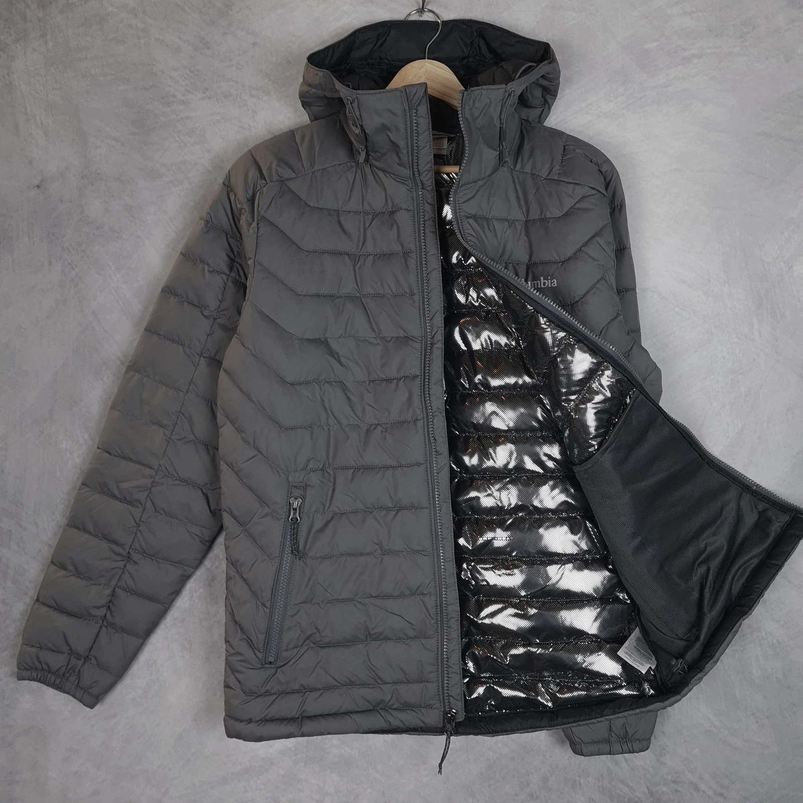 Columbia Jacket Mens XS Gray Omni-Heat Hooded Full Zip Puffer Packable
Opens in a new window or tab