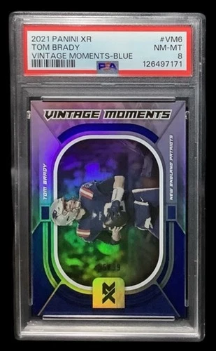 2021 panini XR #VM6 tom brady; blue /99 vintage moments holo PSA 8  COLOR MATCH