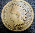1862 Indian Head Cent. Copper Nickel G Details, Cleaned