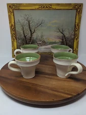 Vietri Italy Cucina Fresca Terra Cotta Rim Mugs Set 4 Cream Sage Green Cups