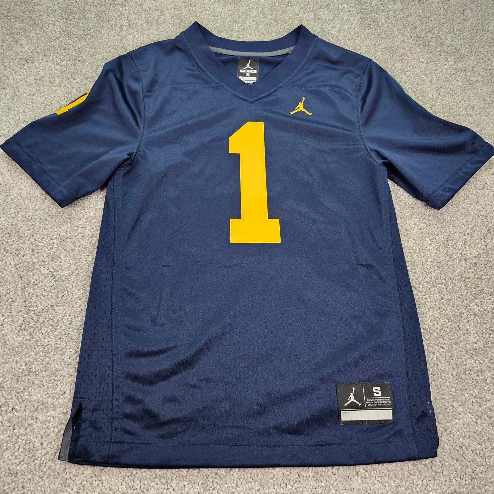 Michigan Wolverines #1 Jordan Football Jersey Mens Size Small Blue Yellow