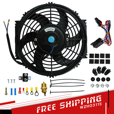 10'' BK Electric Radiator Cooling Fan w/& Thermostat Relay & Mounting Kit Black
