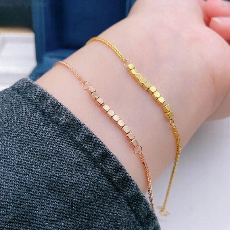 Solid 18K Rose Gold Pure Au750 Square Beads Chain Bracelet Bangle 6.3+1.2inch - Image 4 of 4