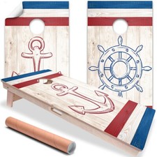 Nautical Beach House Cornhole Board Wraps and Decals Vinyl Sticker