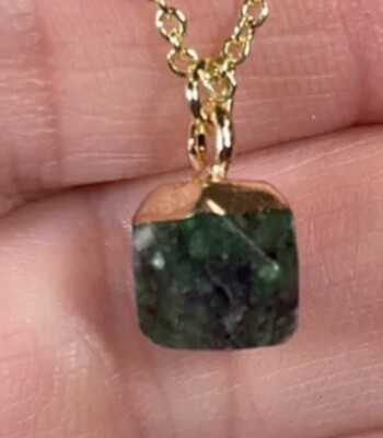 Zoisite Polygon pendant necklace 16-18  14K yellow GP chain gemstone