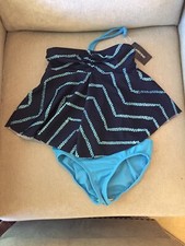 NEW-Lands End-Girl-Size 5-Tankini Halter Bandeau Swim Suit-Blue Cheveron