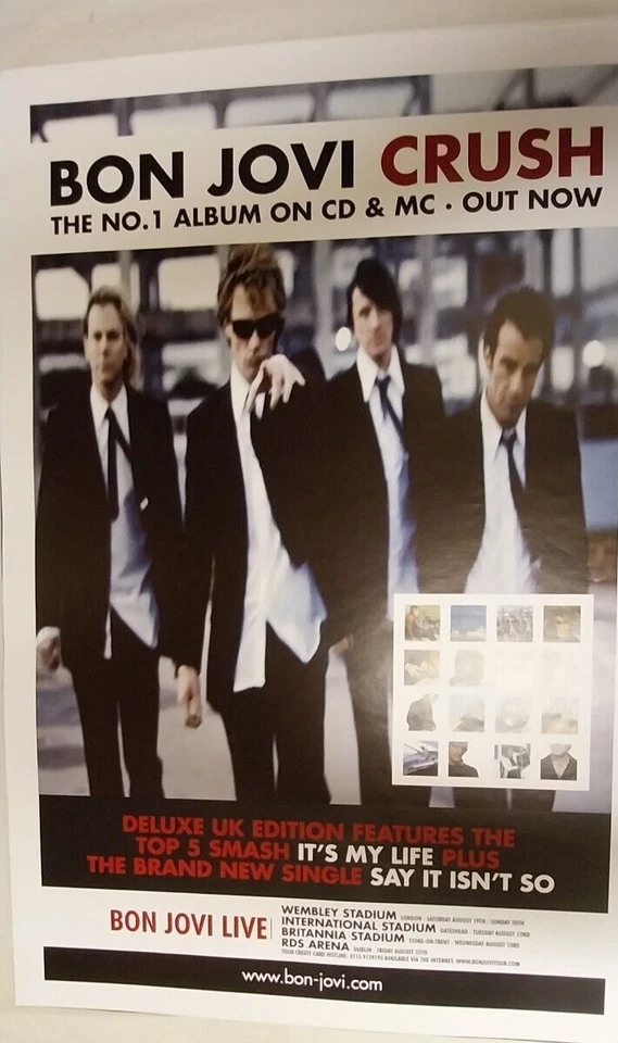 rare BON JOVI - CRUSH large promo poster 29.5.00 plus TOUR DATES 51x76cm - Image 1 of 4