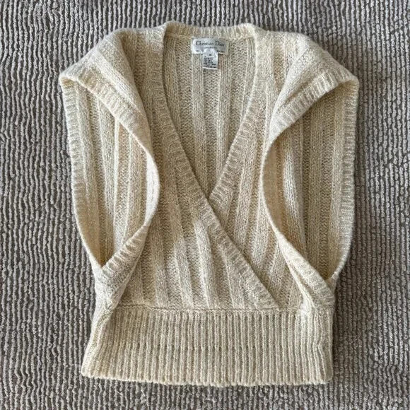 Christian Dior Wool Blend Cable Knit Sleeveless Pullover Deep