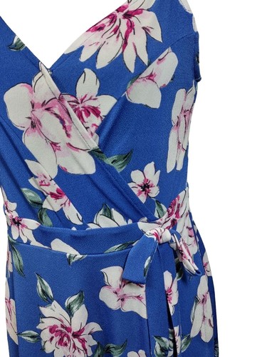 Candies Romper Dress Mini Blue Floral Tie Waist Stretch Spaghetti Strap Medium - Picture 8 of 8