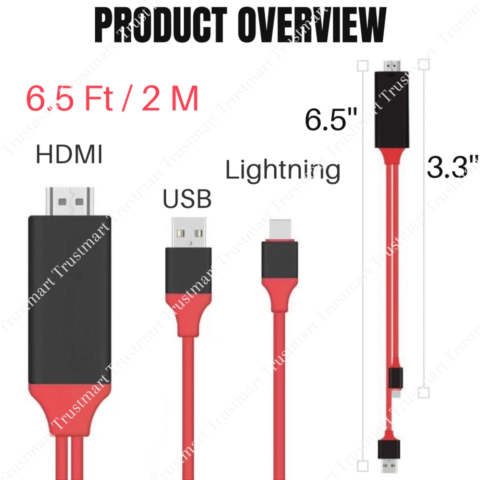 Cable adaptador USB 1080P de teléfono a HDMI HDTV TV AV para Apple 11 Xs XR 8 Plus de 8 pines Foto 3 de 4