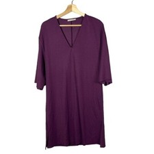 Zara Plum Purple Ribbed Long Sleeve Mini Shift Dress S