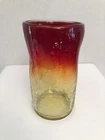 Vintage BLENKO CRACKLE GLASS Tangerine Amberina Pinched Dimpled Tumbler Perfect