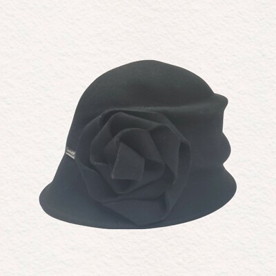 Betmar Alexandrite Black Wool Cloche Hat with Flower | eBay display picture 2