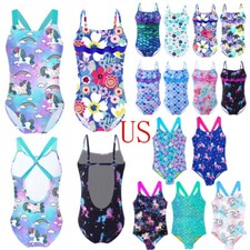 Kids Girls One-piece Jumpsuit Swimwear Adjustable Straps Open Back Swim Bodysuit