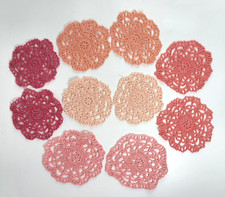10 Crochet Ombre Floral Doilies Pink to Coral Scalloped 3.5-4.5 inch Doily Lot