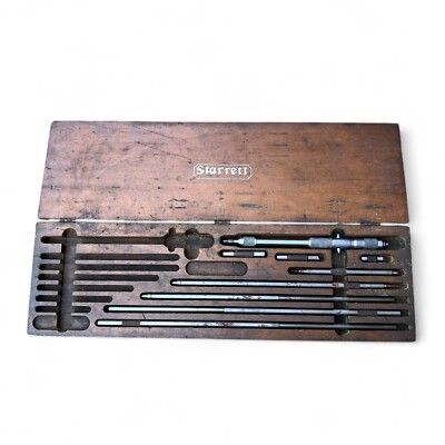 Vintage Starrett Inside Micrometer Machinist Tool In Wooden Case 8-32 
