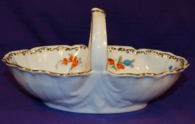 NORITAKE BONE CHINA DRESDLINA HANDLED CANDY / NUT DISH DRESDEN FLOWERS GOLD TRIM