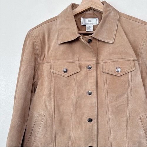 Lisa International Womens Medium Suede Tan Button Jacket - Picture 8 of 15