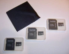 Lot of 3 New 128mb Micro SD Memory Cards, 128 mb MicroSD + Cleaning Cloth - USA