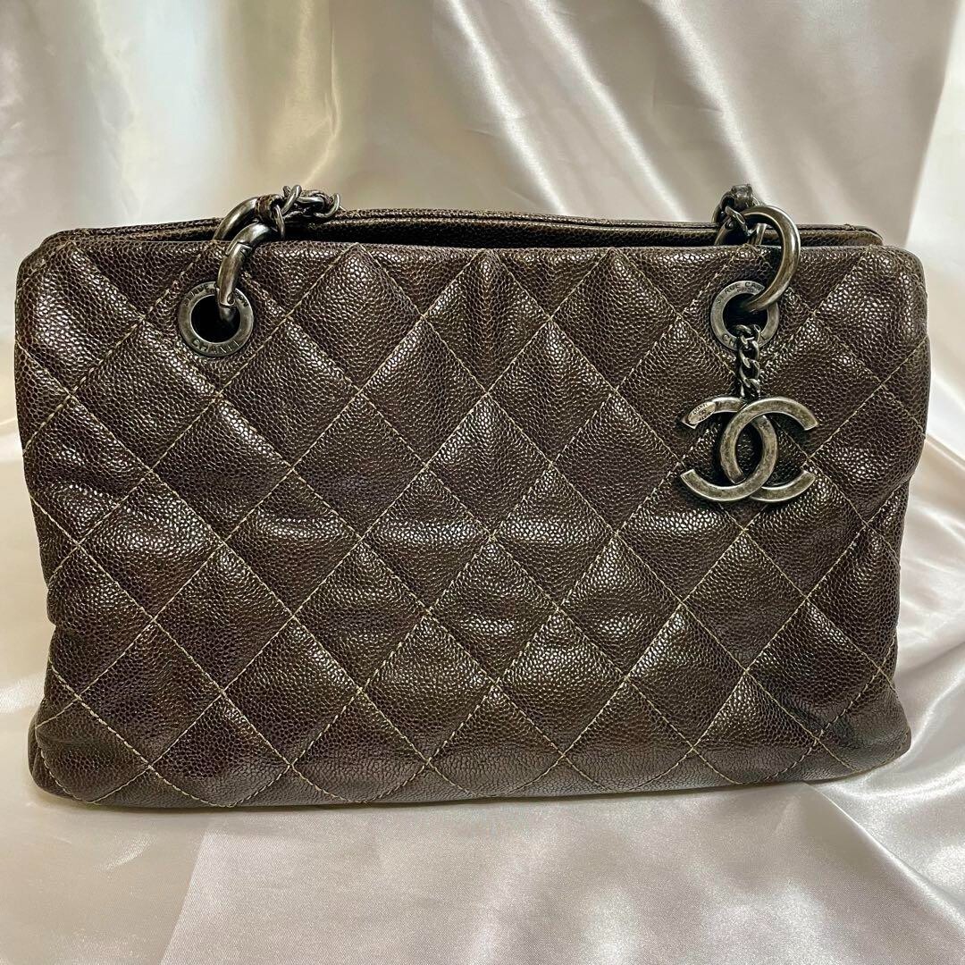 Chanel Caviarskin Wild Stitch Chain Shoulder Bag in Brown Authentic Luxury-image