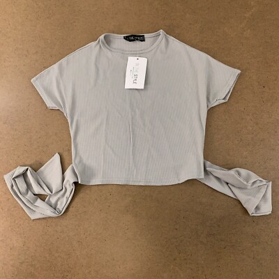 In The Style Women's Size 8 Billie Faiers Grey Marl Ribbed Tie Front Top NWT