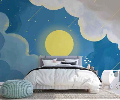 3D Cloud Sun Meteor Sky Blue Self-adhesive Removeable Wallpaper Wall Mural 171