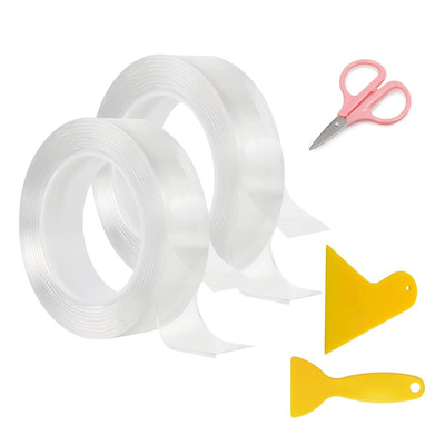 2 Stück Doppelseitiges Klebeband Extra Stark, Rollen Double Sided Tape mit Kunst