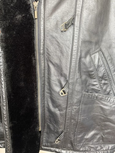 Charles Klein Leather Jacket Men's Large Heavy Duty Black Faux Fur Lined Vintage - Picture 8 of 11