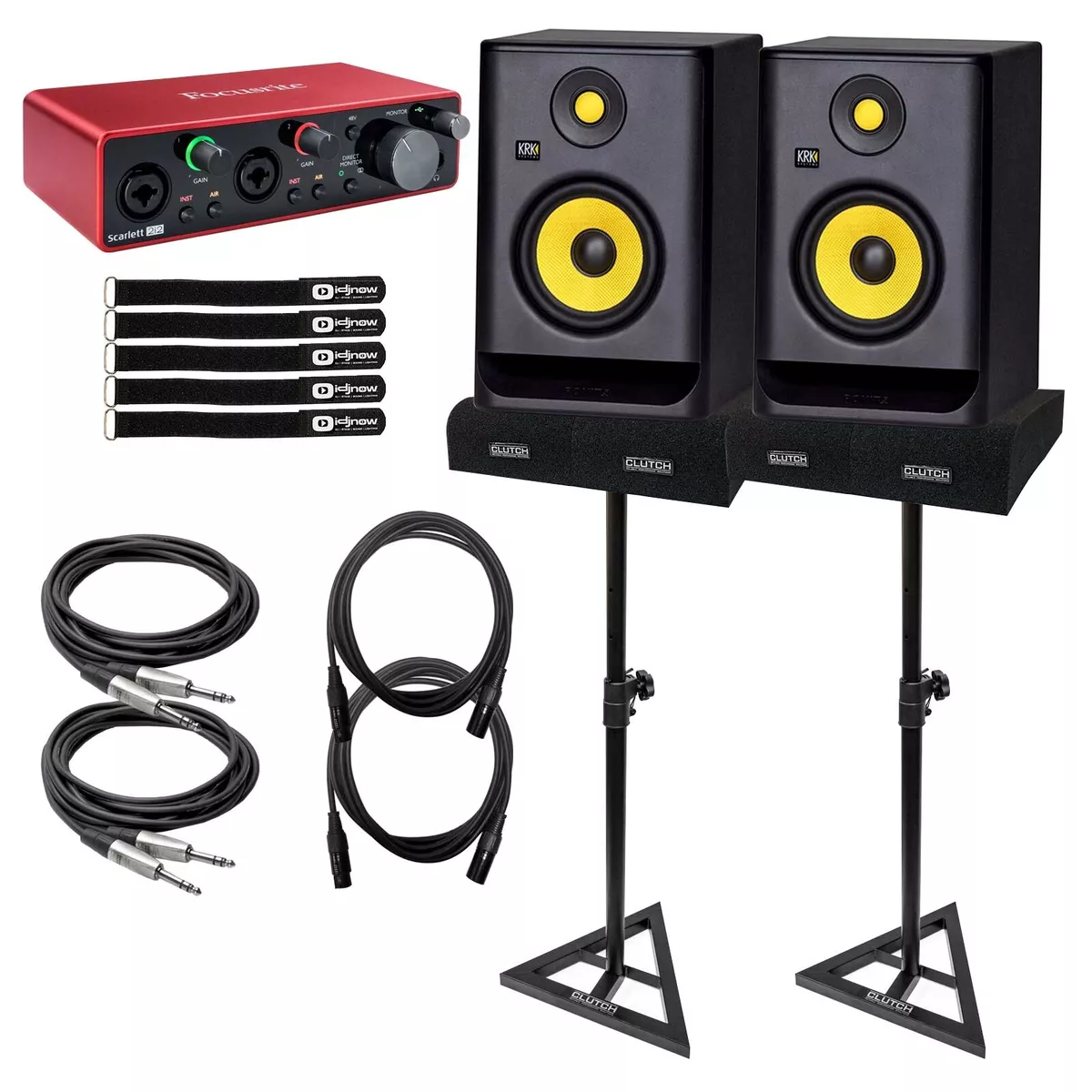 KRK Rokit RP5G4 5 Studio Monitor Speakers w Focusrite Scarlett 2i2 &  Stands