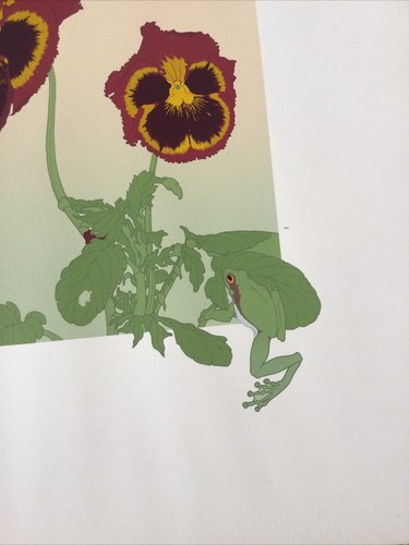 Pansies rana e falena. Stampa serigrafica dell'artista elencato Philip Sheffield anni '80 - Foto 3 di 9