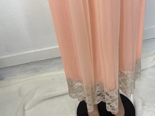 Vintage 70s Peach Gown Double Layer Chiffon Lace Nightgown Size Small Lingerie - Picture 4 of 17