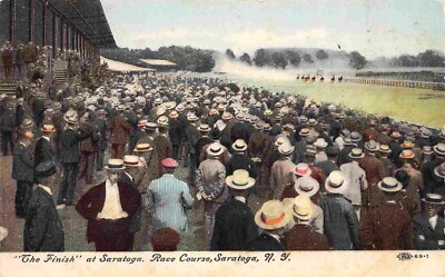 Horse Racing Finish Race Course Track Crowd Saratoga New York 1910c postcard