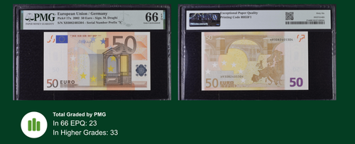 66 EPQ PMG 50 Euro 2002 Germany EU Banknote Sign. M. Draghi Prefix "X" # ZZZ17x - Picture 3 of 4