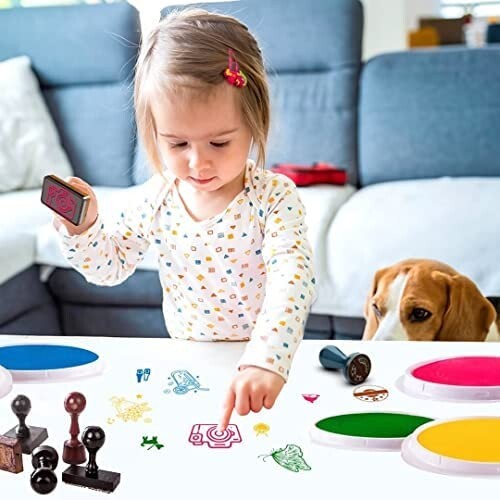 7" Large Round Craft Ink Pads- 8 Colors Rainbow DIY Fingerprint Ink Pad Stamp... - Picture 4 of 6