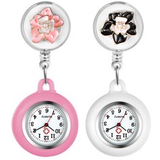 Women Silicon Clip-on Lapel Hanging Quartz Retractable Nurse Doctor Pocket Watch