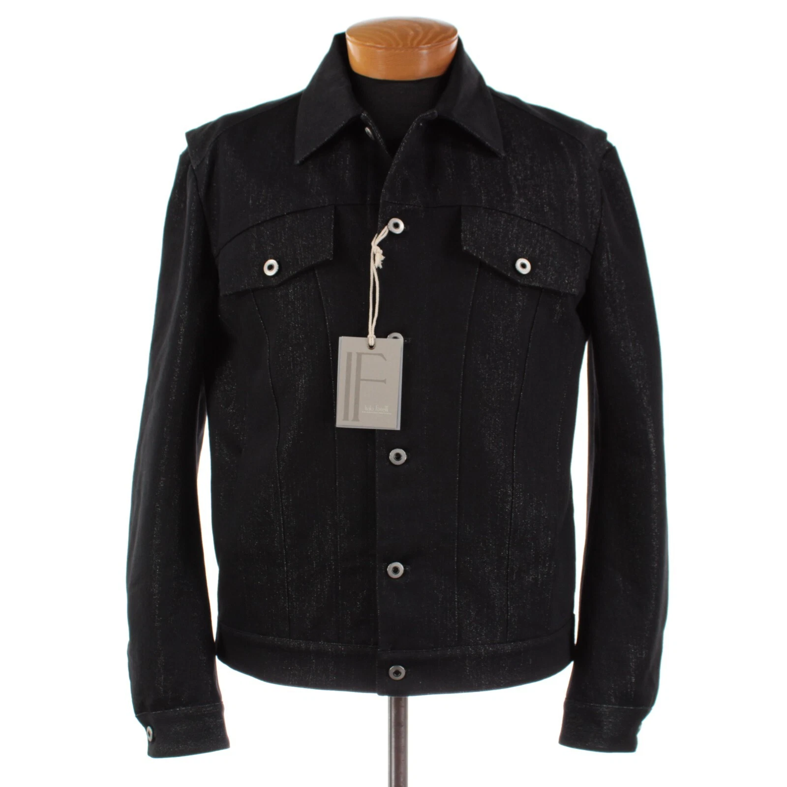 Italo Ferretti NWT Cotton Blend Jean Jacket Size XXL In Black w/ Silver Speckles