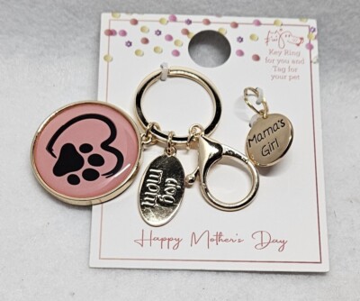 Goldtone ''Dog Mama'', ''Mama's Girl'' 4 Piece Mother's Day Key Ring & Dog Tag/New