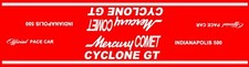 Mercury Comet Cyclone Indianapolis Pace Car 1/24th Waterslide Decals RED Car