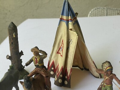 Lot 12 ELASTOLIN Cowboy/Indian Figures Germany 1930's Lot 12 ELASTOLIN Cowboy/Indian Figures Germany 1930's