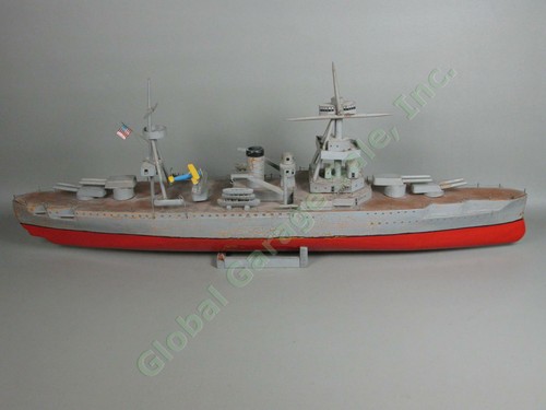 RARE WWII Trench Art 36" Hand Carved Wood US USN Navy Battleship Cruiser 3 Model - Picture 7 of 12