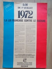 Affiche politique ancienne LOI CONTRE LE RACISME 1er juillet 1972