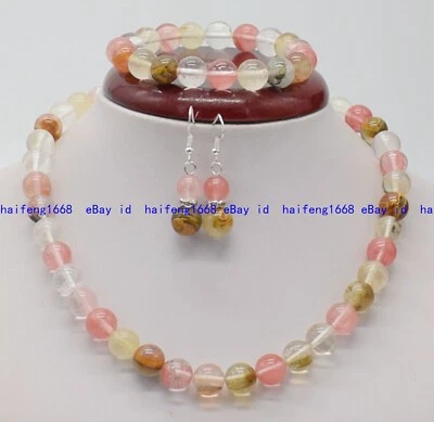 Natürlich Mehrfarbig Wassermelone Turmalin Rund Perlen Halskette Armband Ohrring - Bild 1 von 4