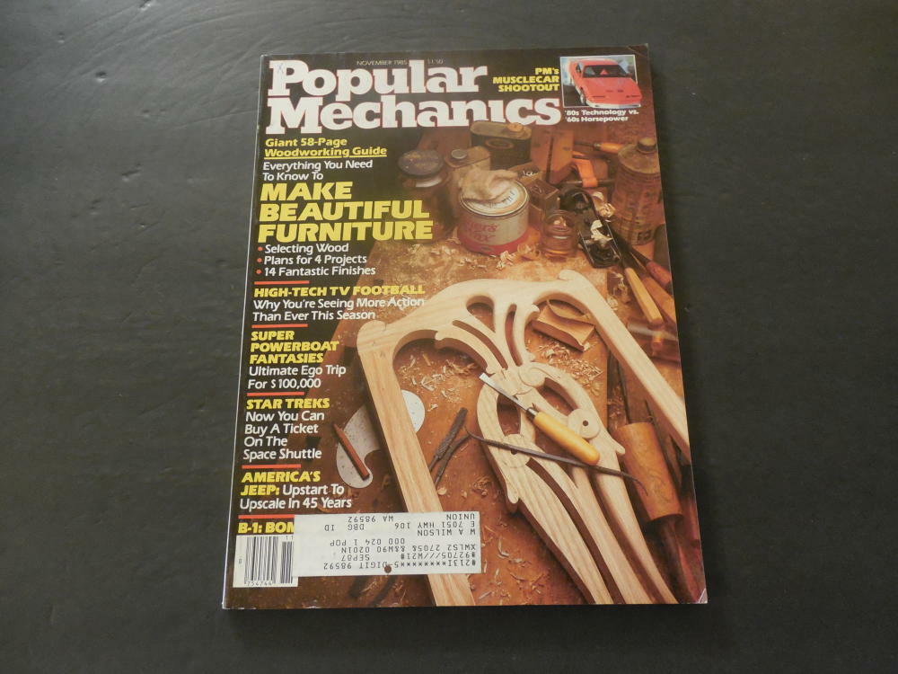 Popular Mechanics Nov 1985 Make Beautiful Furniture (No, Seriously)     ID:32742