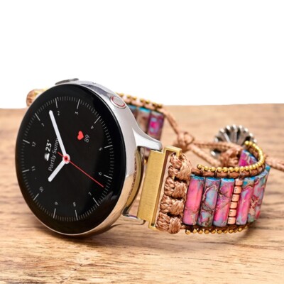Natural Jasper Stone Braided Watch Band for Samsung Galaxy Watch 7 6 5 40mm 44mm