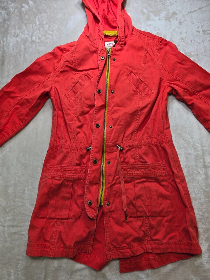 Chaqueta de mezclilla Mossimo naranja brillante con capucha y cremallera para mujer con bolsillos talla M Foto 2 de 4