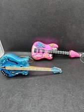 Electric Guitar Christmas Ornaments Blown Glass Pink Blue Set Rock Band Music