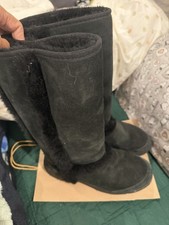 UGG Black Suede Shearling Lined Fur Trim Knee...